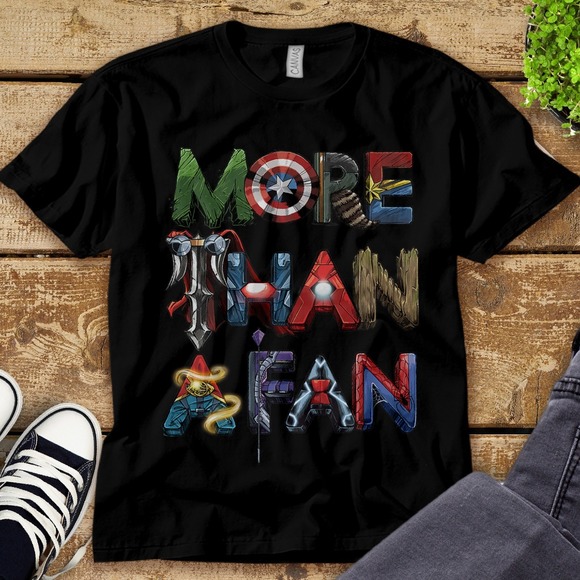 Marvel Avengers More Than A Fan Word Stack T-Shirt Unisex Tee Adult T-shirt - Picture 1 of 2